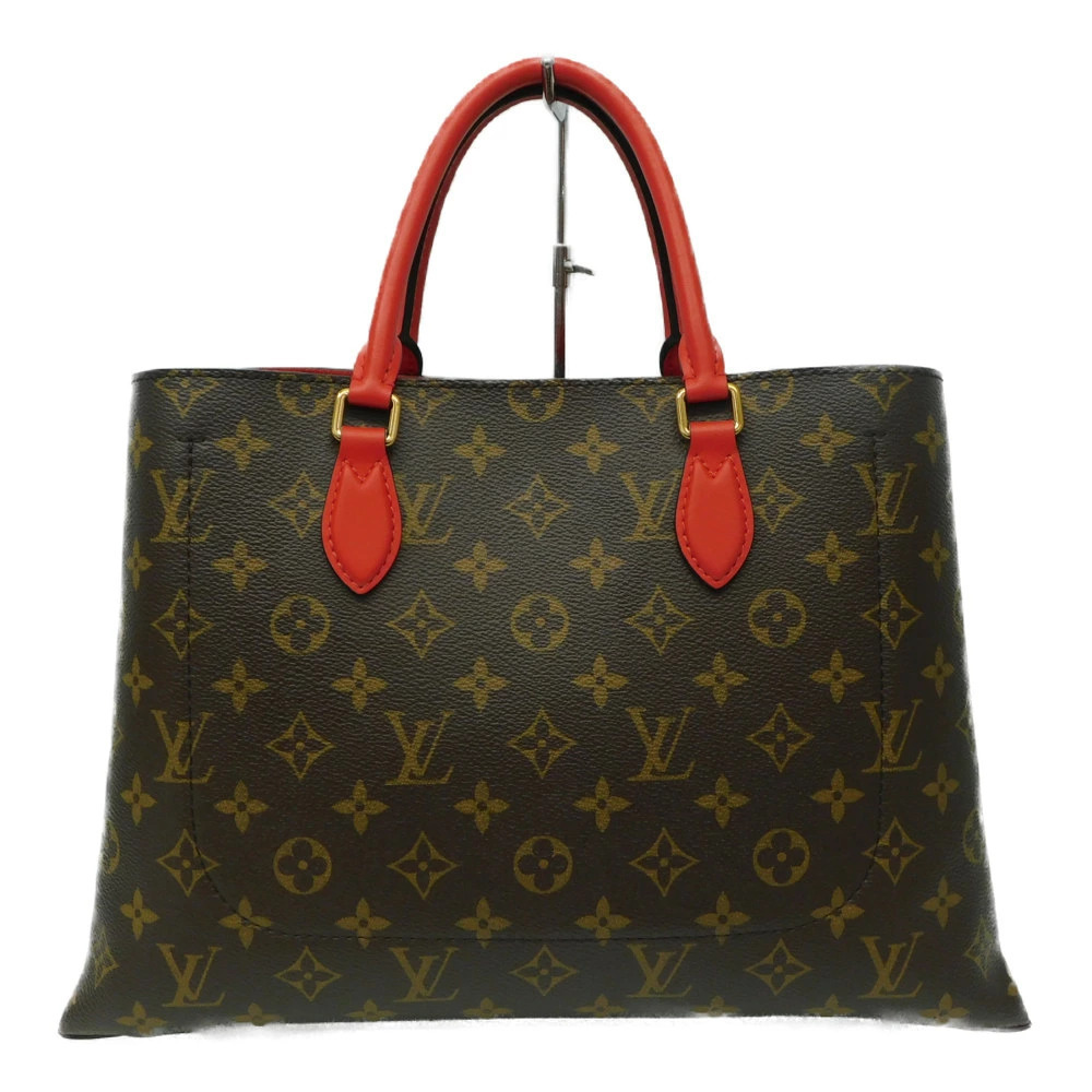 Louis Vuitton Brown Bag Monogram Tote Shoulder Flower Red Brown Red